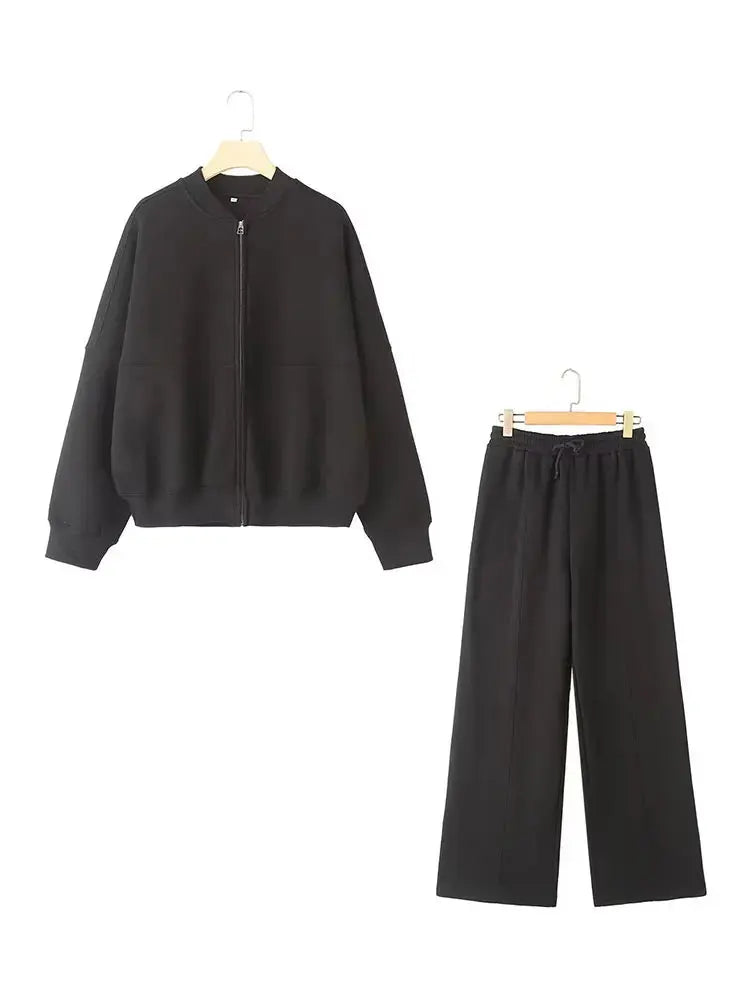 Damski komplet retro ze spodniami typu bomber