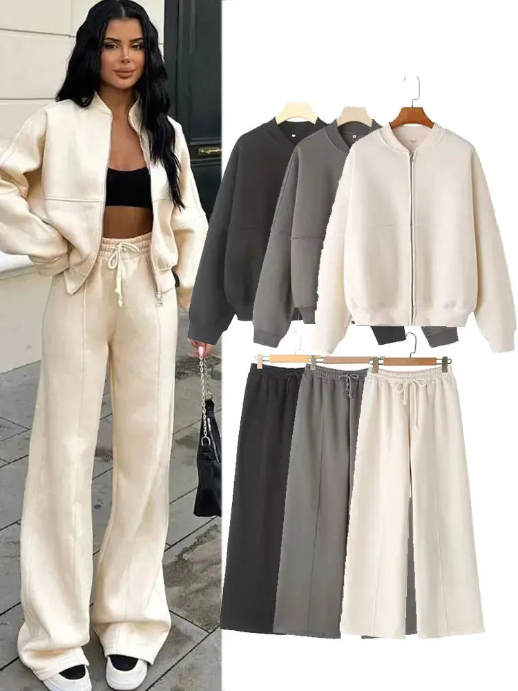 Damski komplet retro ze spodniami typu bomber